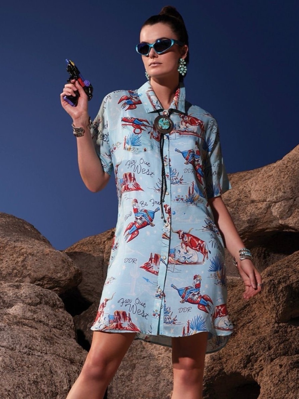 Double D Ranch Over The Moon Print Mini Dress Sz Small - Picture 2 of 11